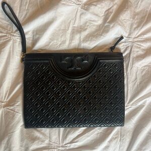 Tory Burch Black Quilted Wristlet Clutch
